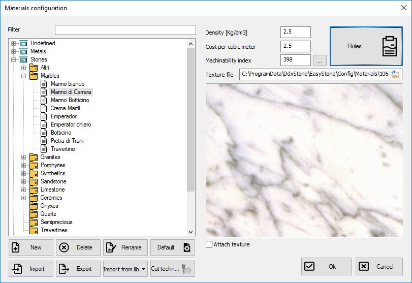 The CMS Easyline materials database for waterjet CNC machines