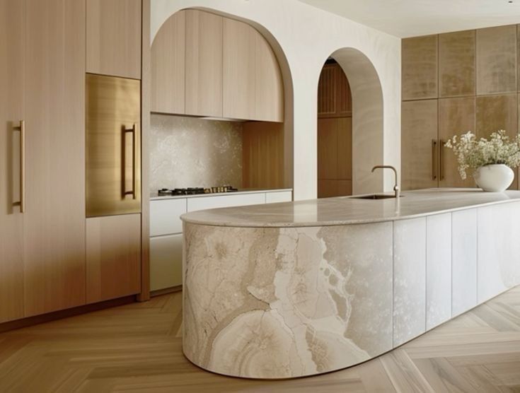 curved benchtop and kitchen archways