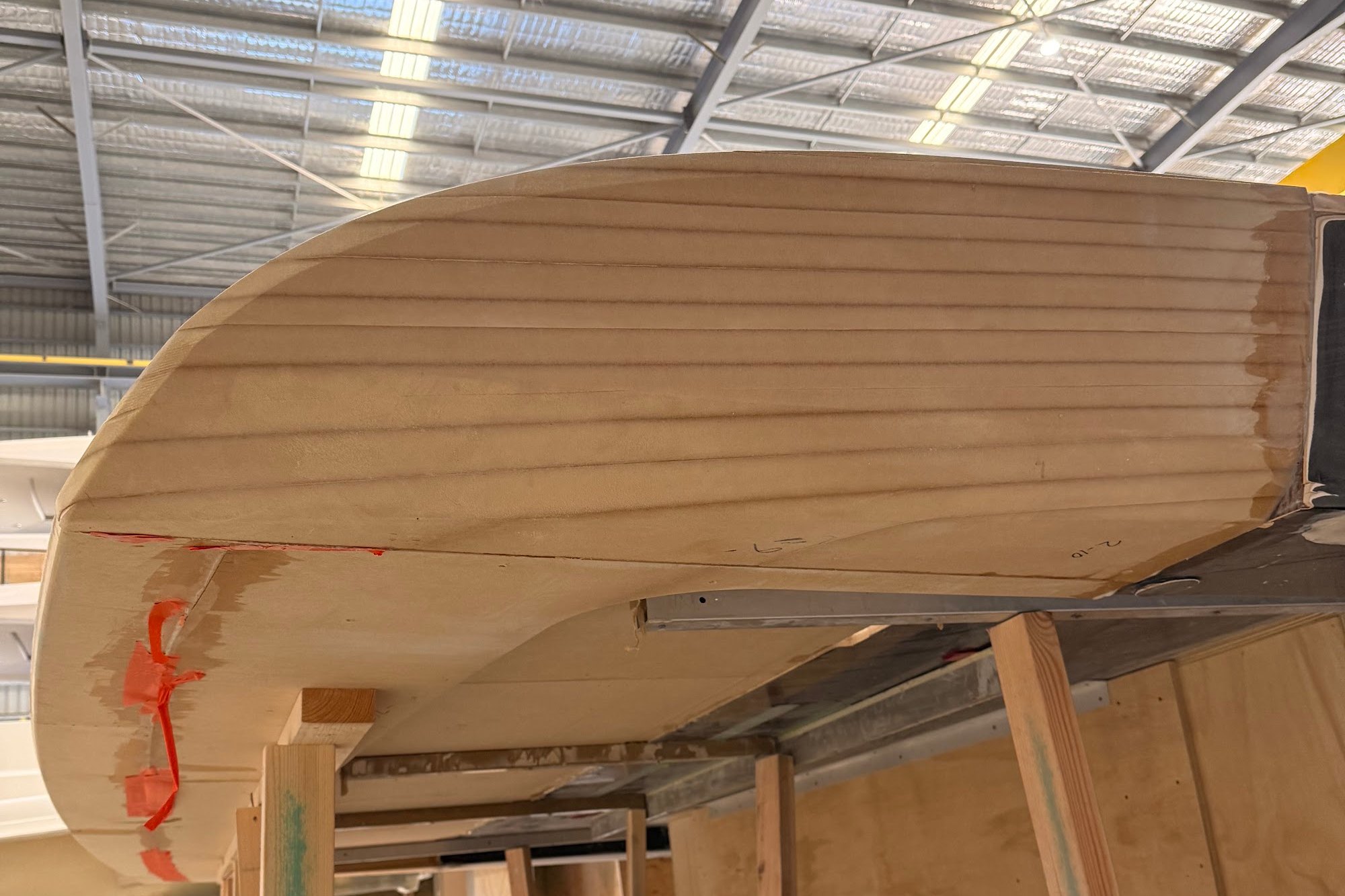 Timber hull plug under construction in the Maritimo timber shop